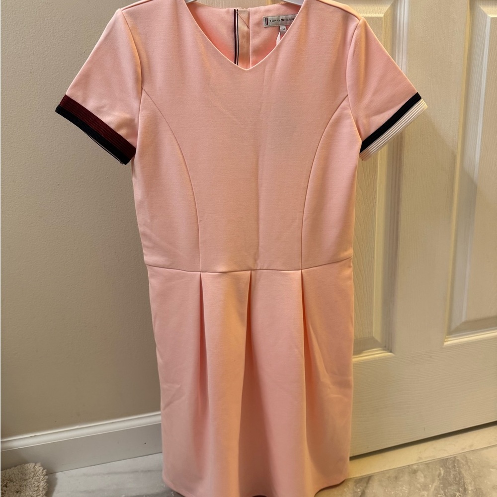 Tommy Hilfiger Pink Short Sleeve Dress with Striped Cuffs
